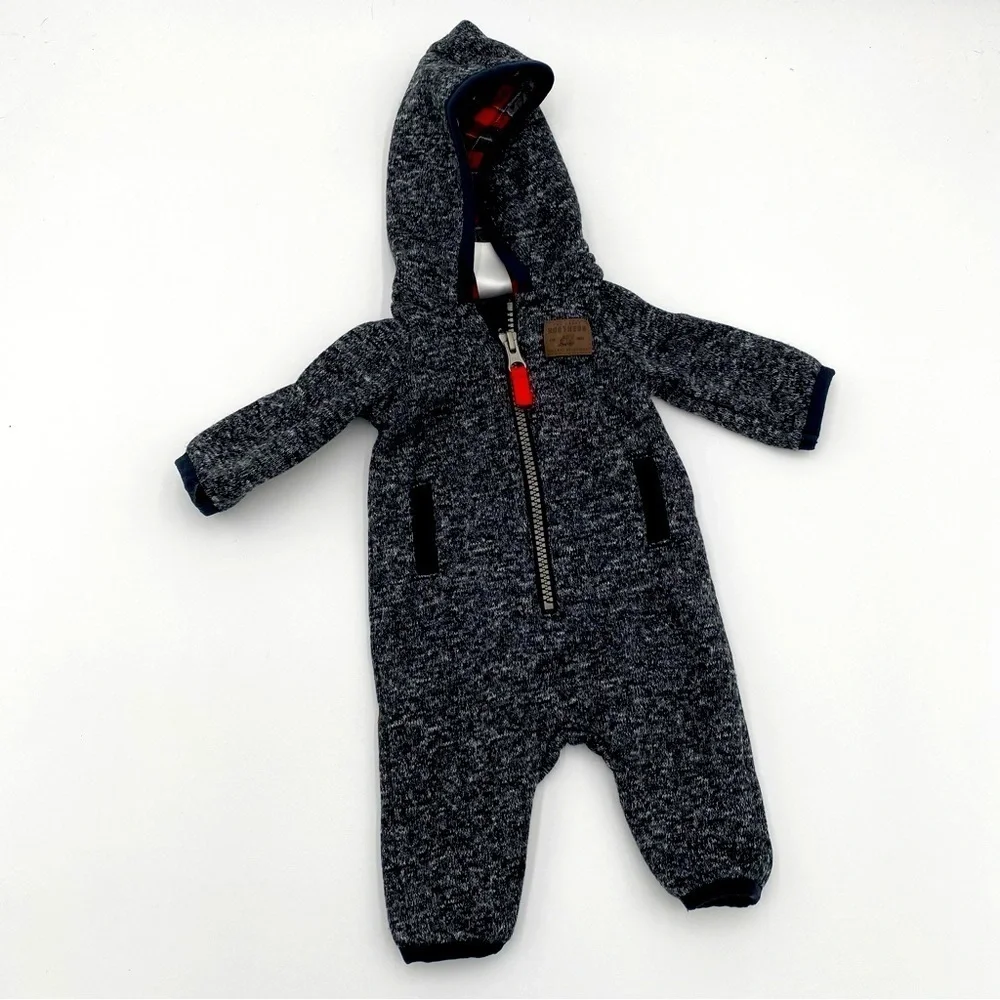 Carter's Little Baby Boy One Piece Jumpsuit Zip Up‎ Hooded Onesie Newborn NB 0M